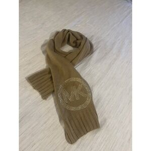 MICHAEL KORS Fisherman's rib knit women's winter scarf Camel/Tan Gold Rhinestone
